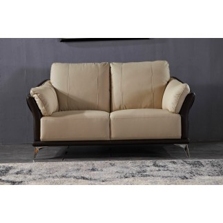 Ensemble Ensemble canapé 3 places et 2 places et fauteuil en cuir italien buffle DUBLIN, couleur beige et liseret chocolat