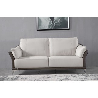 Ensemble Ensemble canapé 3 places et 2 places et fauteuil en cuir italien buffle DUBLIN, couleur blanc cassé et liseret noir