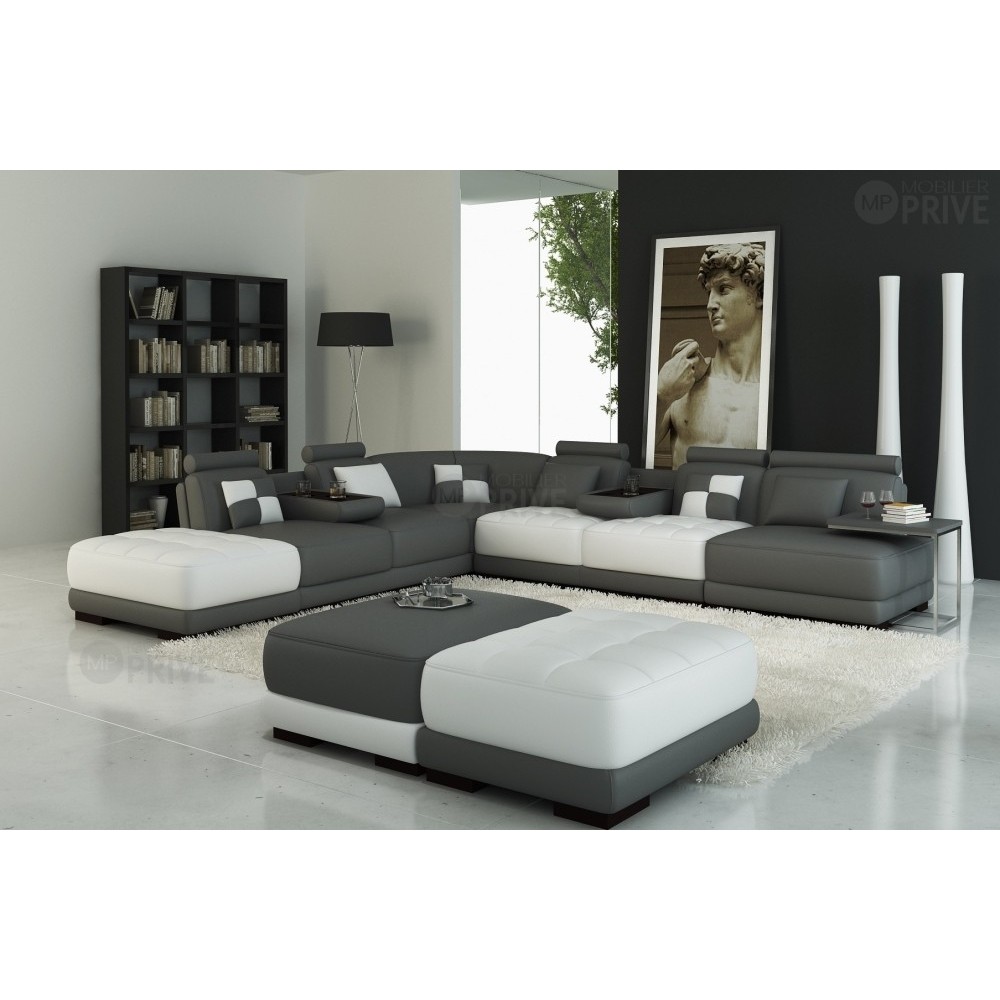 1er paiement de la commande: Canapé d'angle en cuir italien 7/8 places elixir, gris foncé et blanc. - [ELIXIR_gris-fonce_blanc_g