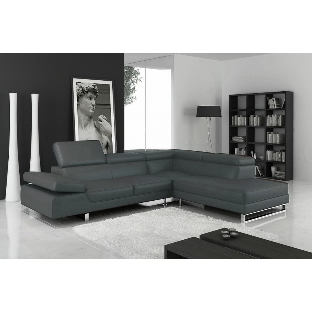Solde de paiement de la commande: Canapé d'angle en cuir italien 5/6 places petit george, gris foncé, angle droit, 6x sans frais