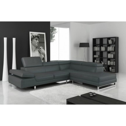 Solde de paiement de la commande: Canapé d'angle en cuir italien 5/6 places petit george, gris foncé, angle droit, 6x sans frais
