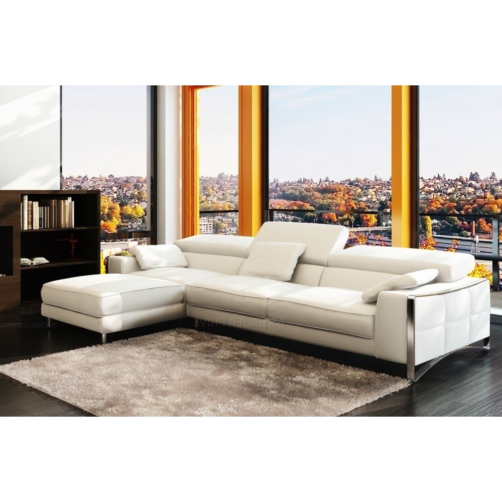Canapé d'angle en cuir italien 5 places SUEDE, blanc, angle gauche Canapé d'angle en cuir italien 5 places SUEDE, blanc, angle gauche