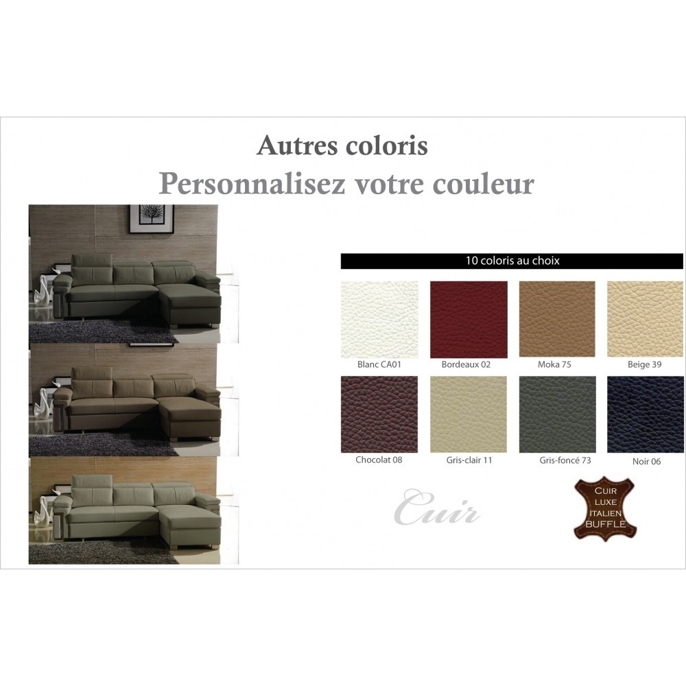 Solde de paiement: Canapé d'angle convertible en cuir buffle italien 5 places, allure, couleur personnalisée, angle droit. Choix Solde de paiement: Canapé d'angle convertible en cuir buffle italien 5 places, allure, couleur personnalisée, angle droit. Choix