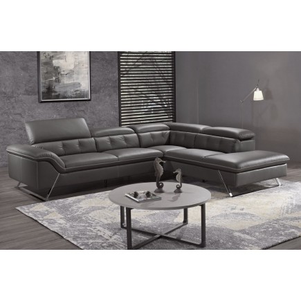 Solde de paiement de la commande: Canapé d'angle en cuir de buffle italien de luxe 5/6 places, vida, noir, et surpiqure beige, a