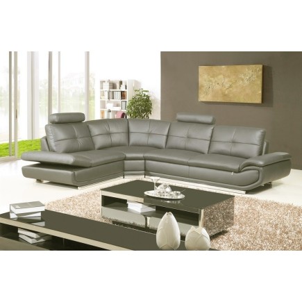 1er paiement de la commande: canapé d'angle en cuir buffle italien de luxe 6/7 places bellaligna, gris foncé, angle gauche, 6x s