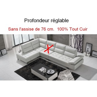 - Canapé d'angle en 100% TOUT cuir de buffle italien de luxe GIOVANI, BEIGE, personnalisé sur mesure une assise de 76 cm en moin