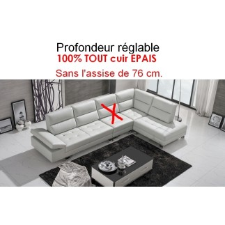 Canapé d'angle en 100% TOUT cuir EPAIS de buffle italien de luxe GIOVANI, BEIGE, personnalisé sur mesure une assise de 76 cm en
