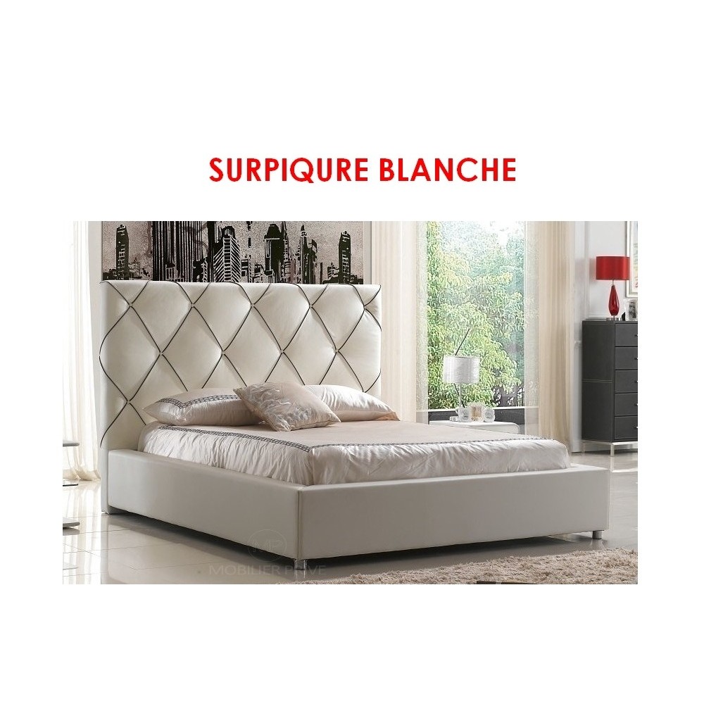 Lit en cuir italien de luxe ENJOY, blanc, SURPIQURE BLANCHE, 160x200