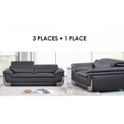 Solde de paiement de la commande : Ensemble Canapé 3 places et fauteuil une place, en cuir italien buffle italina, noir avec sur