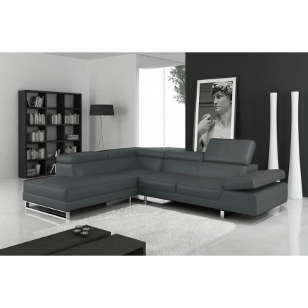 Solde de paiement de la commande: Canapé d'angle en cuir italien 5/6 places - petit george, gris foncé, angle gauche, 6x sans fr
