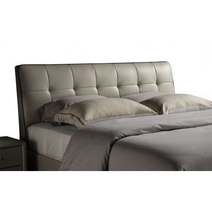 Lit design en cuir italien de luxe BERTA, avec sommier à lattes, gris clair, 140x190