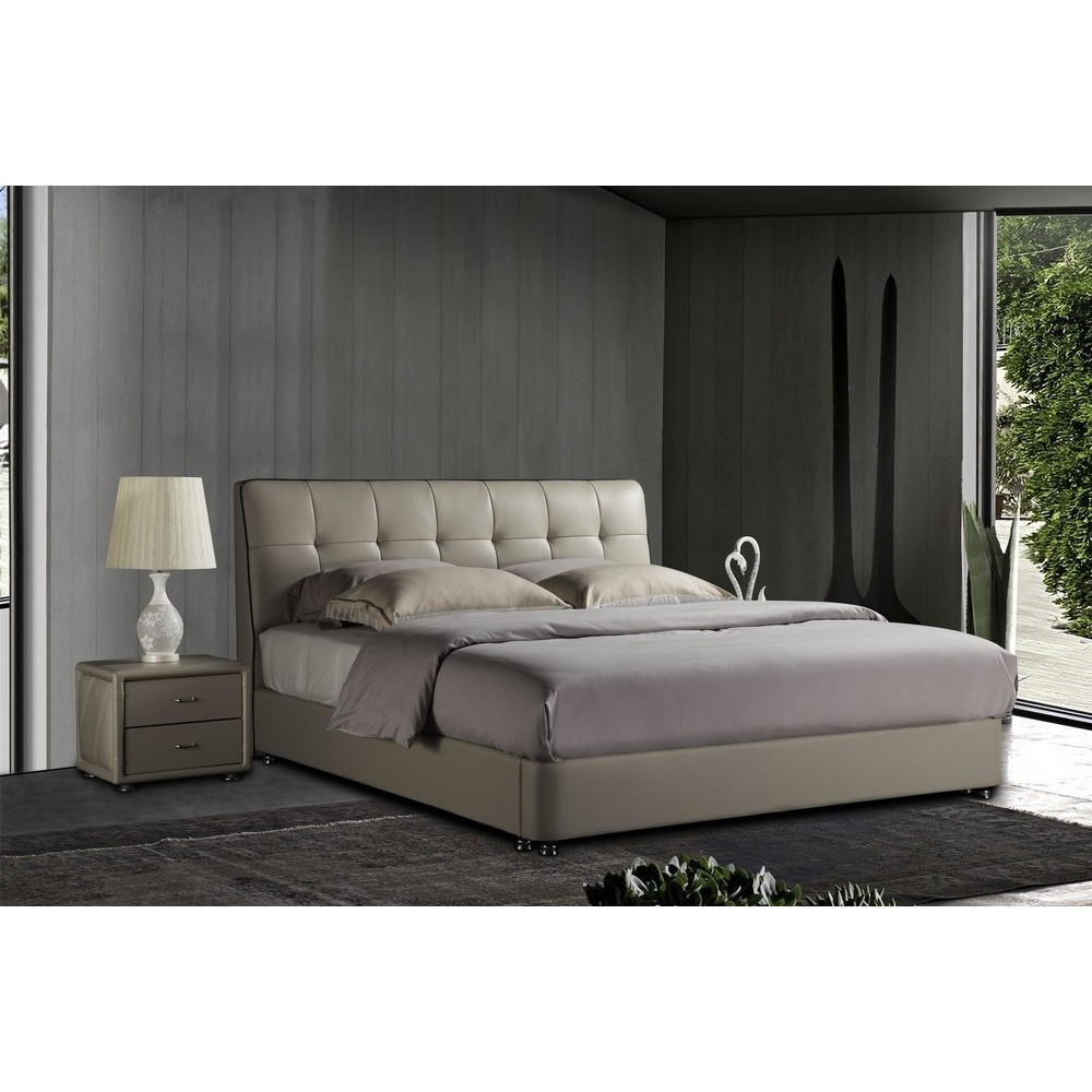 Lit design en cuir italien de luxe BERTA, avec sommier à lattes, gris clair, 160x200 Lit design en cuir italien de luxe BERTA, avec sommier à lattes, gris clair, 160x200