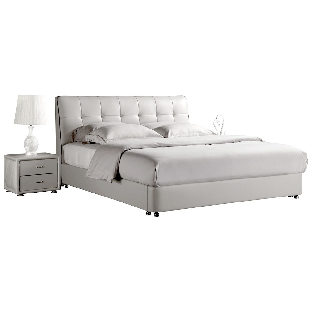 Lit design en cuir italien de luxe BERTA, avec sommier à lattes, blanc, 140x190 Lit design en cuir italien de luxe BERTA, avec sommier à lattes, blanc, 140x190