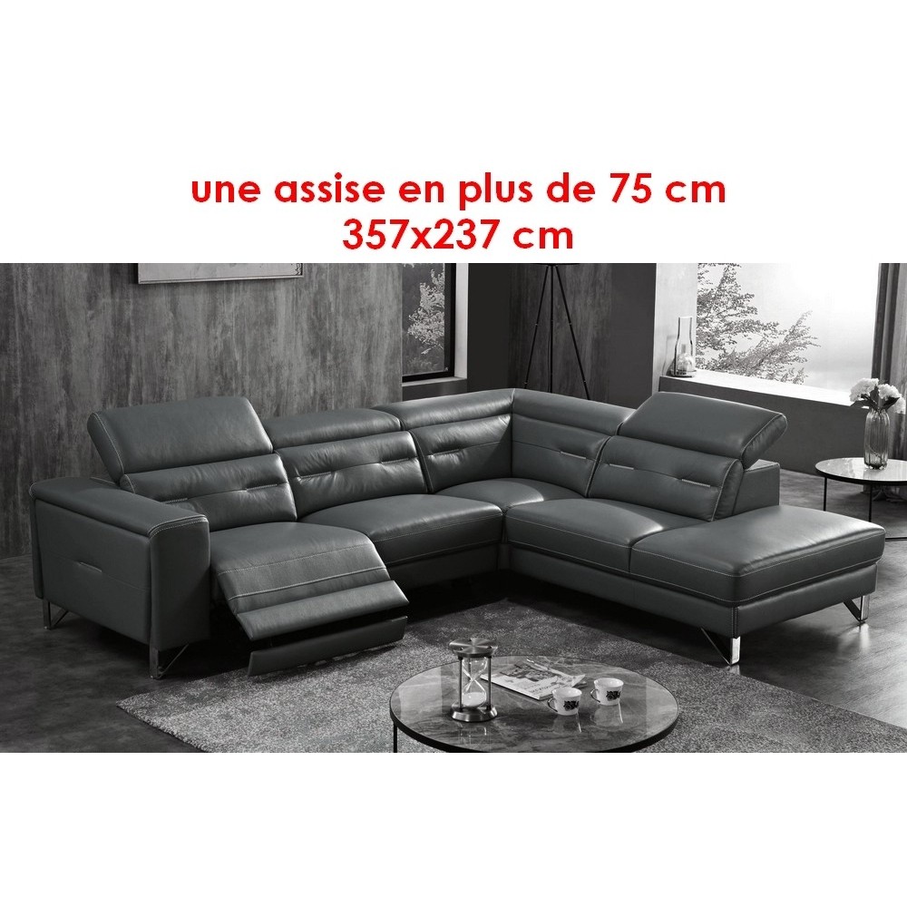 Canapé d'angle avec un relax électrique en cuir de buffle italien de luxe REVOLAX sur mesure avec une assise en plus de 75 cm su