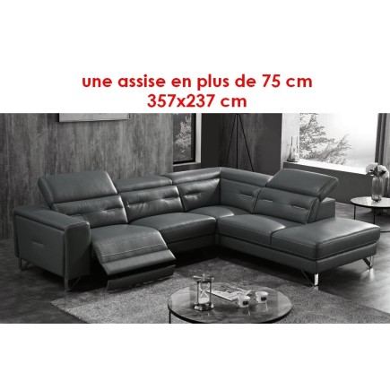Canapé d'angle avec un relax électrique en cuir de buffle italien de luxe REVOLAX sur mesure avec une assise en plus de 75 cm su