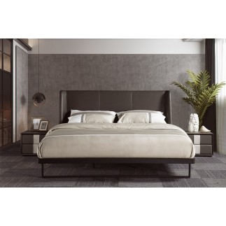 Lit design en cuir italien de luxe AZURO, avec sommier à lattes, couleur chocolat, 140x190