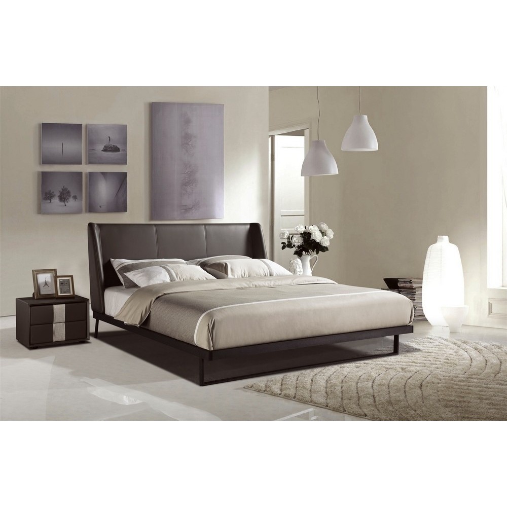 Lit design en cuir italien de luxe AZURO, avec sommier à lattes, couleur chocolat, 140x200 Lit design en cuir italien de luxe AZURO, avec sommier à lattes, couleur chocolat, 140x200