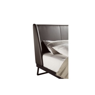 Lit design en cuir italien de luxe AZURO, avec sommier à lattes, couleur chocolat, 140x200