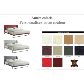 Lit design en cuir italien de luxe AZURO, avec sommier à lattes, couleur personnalisée 180x200