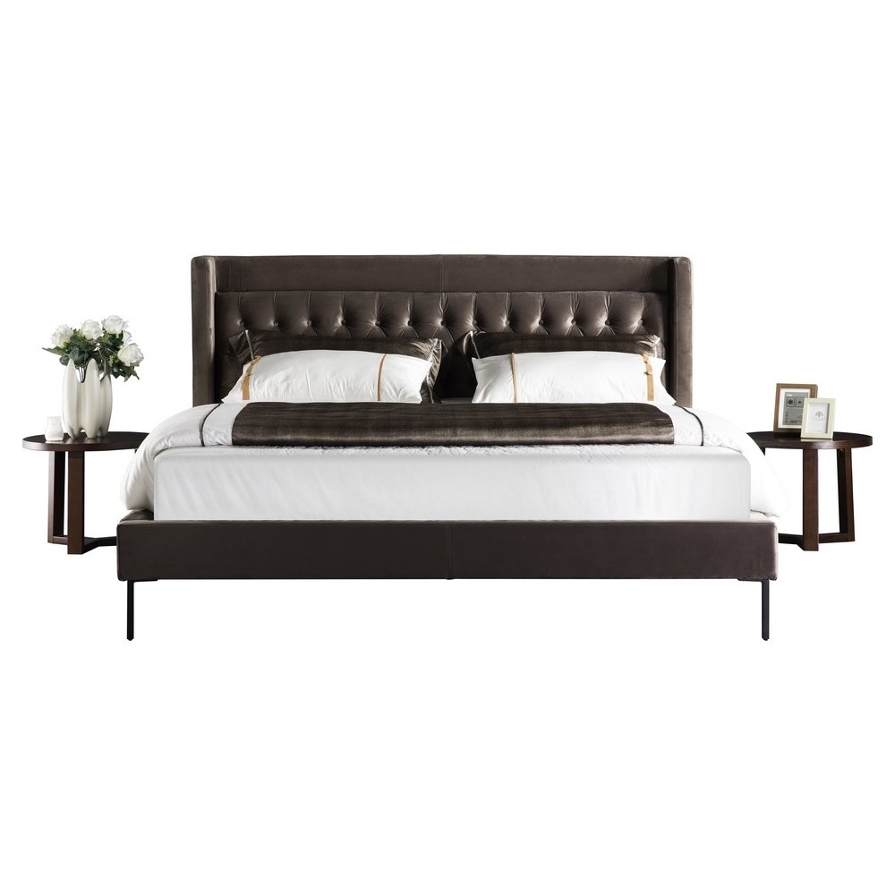 Lit design en tissu de luxe MARTA, couleur chocolat n°06, 140x190 Lit design en tissu de luxe MARTA, couleur chocolat n°06, 140x190