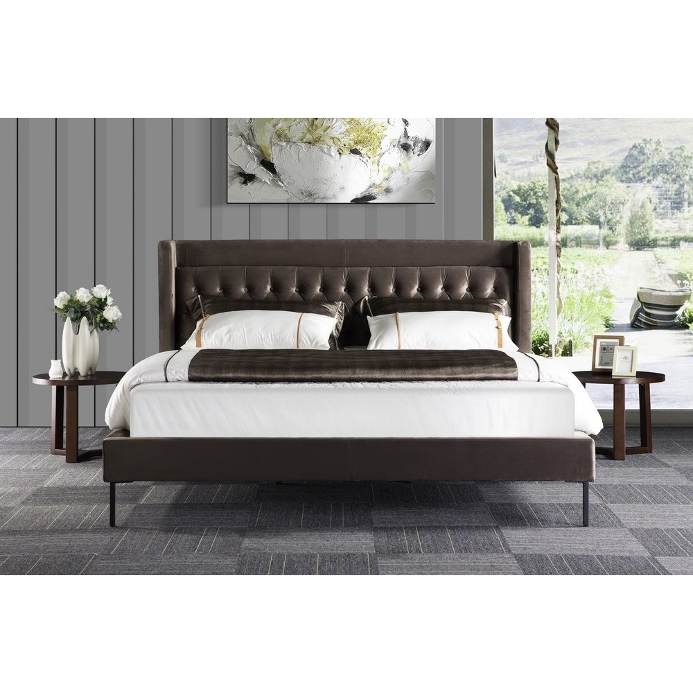 Lit design en tissu de luxe MARTA, couleur chocolat n°06, 160X200