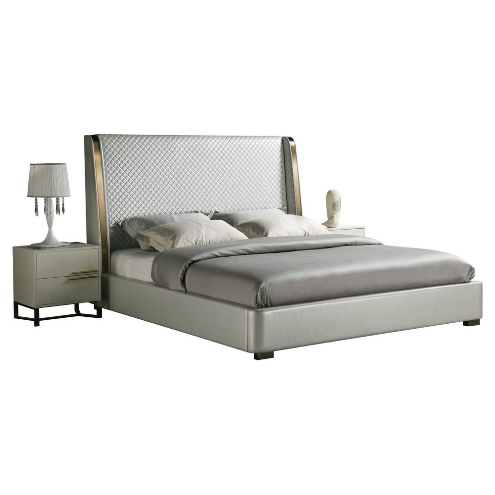 Lit design de luxe PERFECTO, avec sommier à lattes, gris clair , 140x200