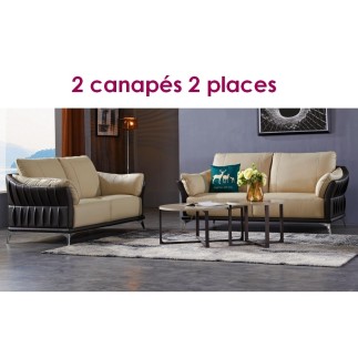 SOLDE DE paiement de la commande : Ensemble de 2 canapés 2 places en cuir italien buffle DUBLIN, couleur beige et tour de caisse