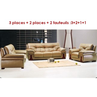 Ensemble OXFORD 4 pièces: composé d'un canapé 3 places + 2 places + 2 fauteuils : 3+2+1+1 en cuir luxe italien vachette, beige ,