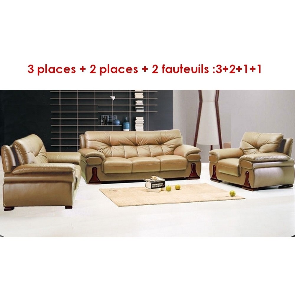 Ensemble OXFORD 4 pièces: composé d'un canapé 3 places + 2 places + 2 fauteuils : 3+2+1+1 en cuir luxe italien vachette, beige ,