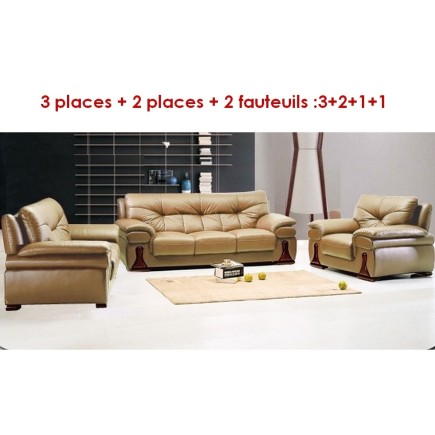 Ensemble OXFORD 4 pièces: composé d'un canapé 3 places + 2 places + 2 fauteuils : 3+2+1+1 en cuir luxe italien vachette, beige ,