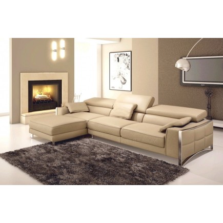 Canapé d'angle en cuir italien 5 places SUEDE, beige.