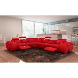 Canapé d'angle en cuir italien 5/6 places PETIT EXCELIA, rouge uni, angle gauche
