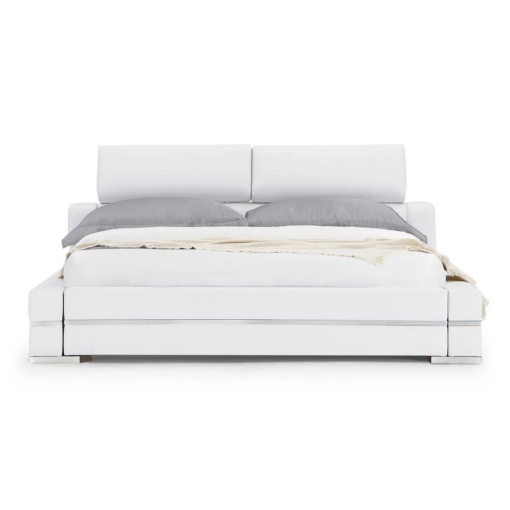 Lit design en cuir italien de luxe FENDO, avec sommier à lattes, blanc, 140x190 Lit design en cuir italien de luxe FENDO, avec sommier à lattes, blanc, 140x190