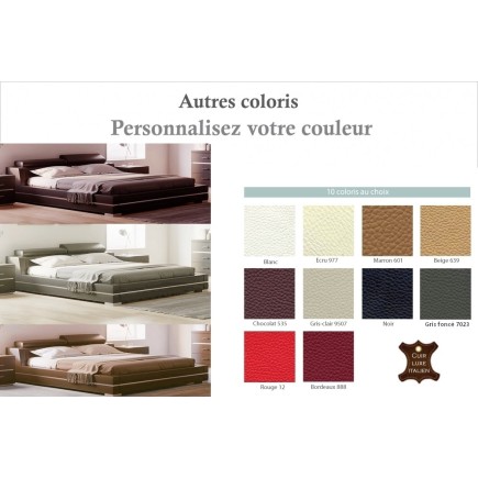 Lit design en cuir italien de luxe FENDO, avec sommier à lattes, couleur personnalisée, 180x200