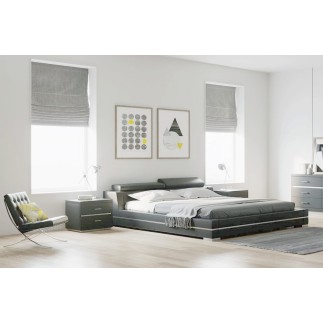 Lit design en cuir italien de luxe FENDO, avec sommier à lattes, gris foncé, 160x200