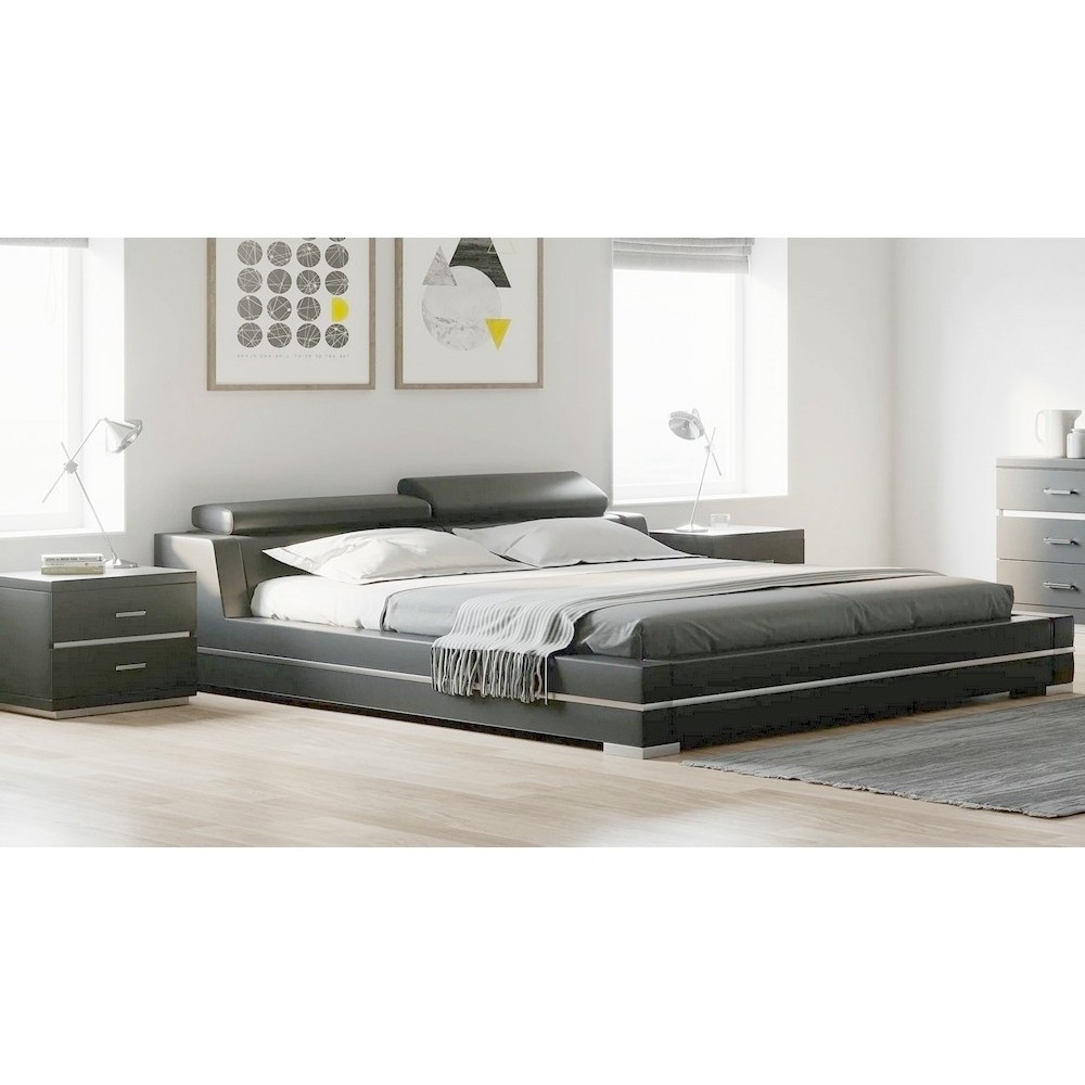 Lit design en cuir italien de luxe FENDO, avec sommier à lattes, gris foncé, 180x200 Lit design en cuir italien de luxe FENDO, avec sommier à lattes, gris foncé, 180x200
