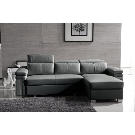 Canapé d'angle convertible cuir buffle italien 5 places, ALLURE, gris foncé, angle droit