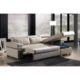 Canapé d'angle convertible cuir buffle italien 5 places, ALLURE, gris foncé, angle droit