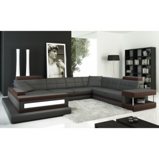 Solde de paiement de la commande: Canapé d'angle en cuir italien 8 places majestic, gris foncé, angle droit, Choix de la couleur