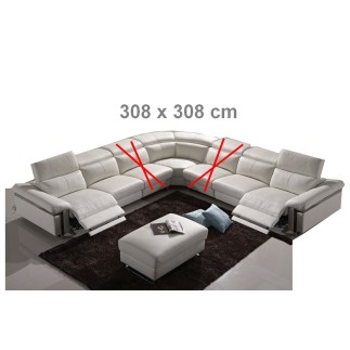 Solde de la commande: Canapé d'angle 2 relax électriques, cuir buffle italien luxe RELAXINO, gris clair, sur mesure sur demande
