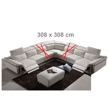 Solde de la commande: Canapé d'angle 2 relax électriques, cuir buffle italien luxe RELAXINO, gris clair, sur mesure sur demande