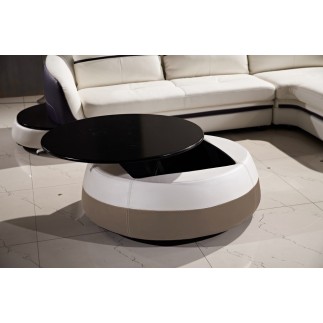 Table basse design de qualité, blanc et moka, GENETO
