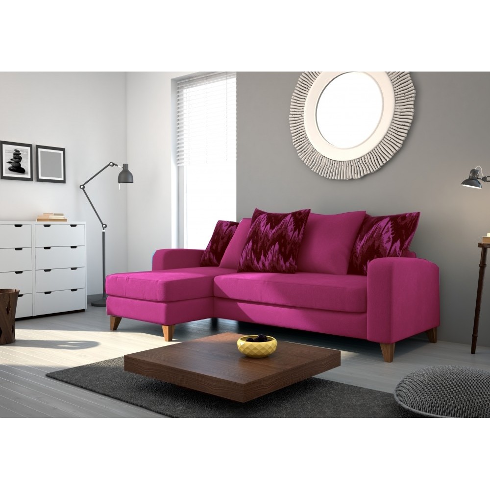 Canapé d'angle en tissu de qualité SATURNE, rose fuschia, angle gauche Canapé d'angle en tissu de qualité SATURNE, rose fuschia, angle gauche