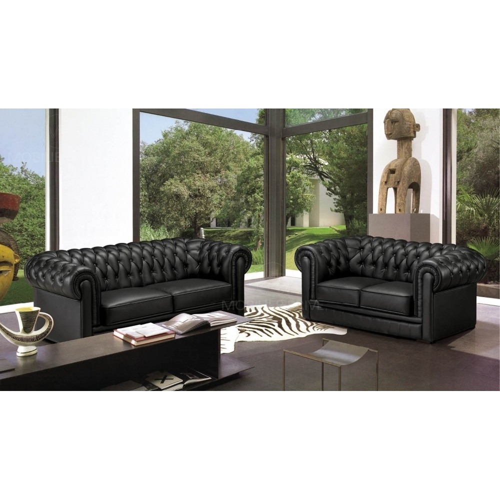 3eme paiement de la commande : Canapé 2 places en cuir italien chesterfield, noir , 6x sans frais, total de la commande 1547 eur