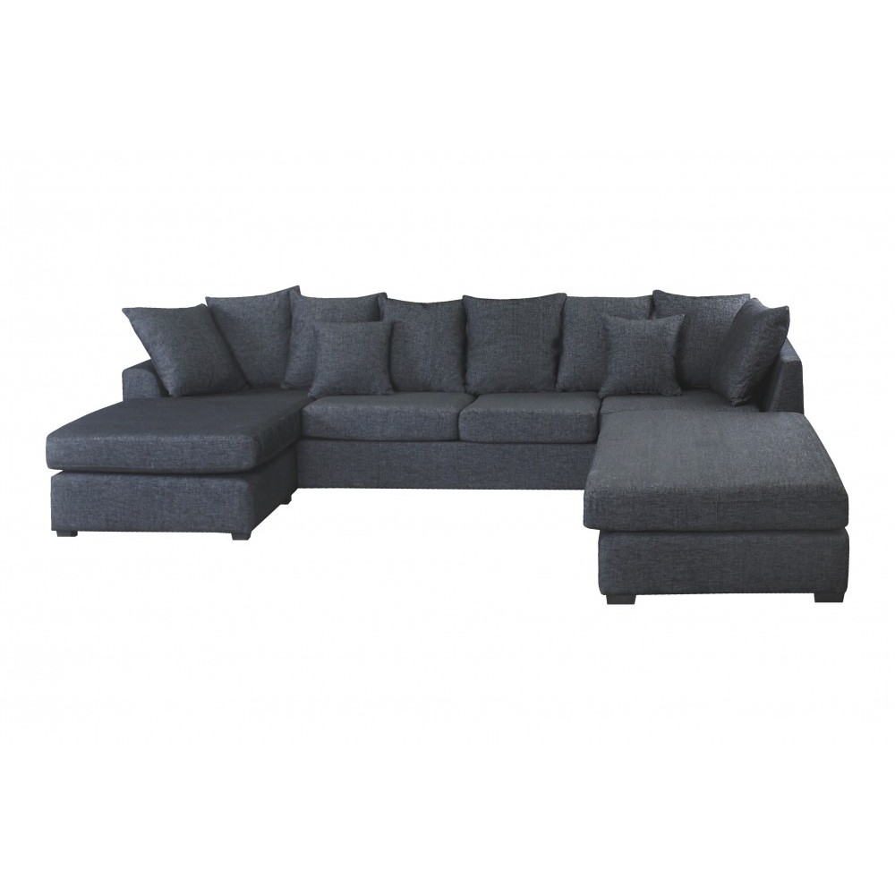 Canapé d'angle panoramique en tissu de qualité BELO, méridienne droite, gris Canapé d'angle panoramique en tissu de qualité BELO, méridienne droite, gris