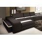 Canapé d'angle PROVENCE en cuir haut de gamme italien vachette, noir et blanc, table offerte, et grande banquette, angle droit, Canapé d'angle PROVENCE en cuir haut de gamme italien vachette, noir et blanc, table offerte, et grande banquette, angle droit,