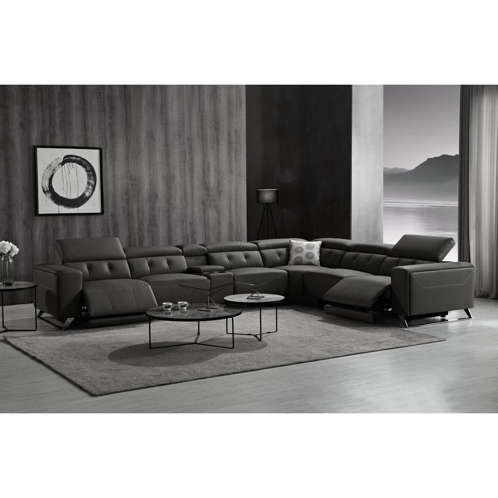 Canapé d'angle avec 2 relax électriques en cuir de buffle italien de luxe, 8 places MONACO, POUF OFFERT, noir, angle droit Canapé d'angle avec 2 relax électriques en cuir de buffle italien de luxe, 8 places MONACO, POUF OFFERT, noir, angle droit
