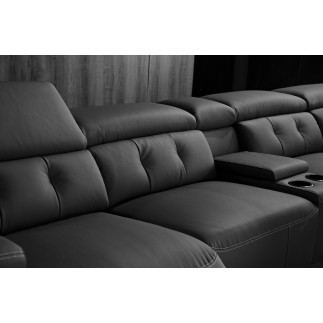 Canapé d'angle avec 2 relax électriques en cuir de buffle italien de luxe, 8 places MONACO, POUF OFFERT, noir, angle droit