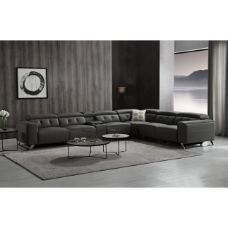 Canapé d'angle avec 2 relax électriques en cuir de buffle italien de luxe, 8 places MONACO, POUF OFFERT, noir, angle droit