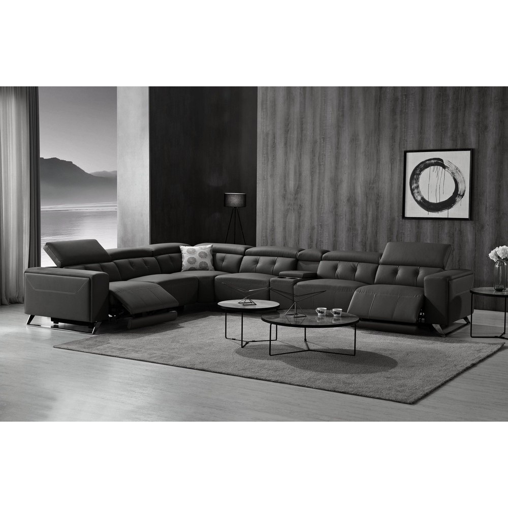 Canapé d'angle avec 2 relax électriques en cuir de buffle italien de luxe, 8 places MONACO, POUF OFFERT, noir, angle gauche Canapé d'angle avec 2 relax électriques en cuir de buffle italien de luxe, 8 places MONACO, POUF OFFERT, noir, angle gauche